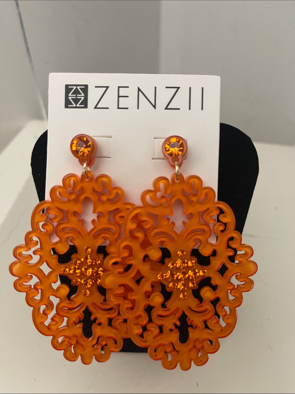 Zenzii Orange Filigree Statement Earrings